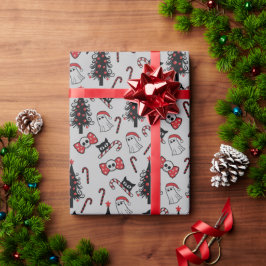 Creepy Skull Ghost och Vampire Cat Wrapping Papper Presentpapper