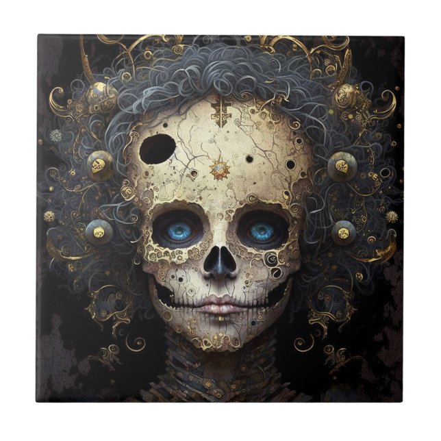 Creepy Skull Gothic Mörk Fantasy Art Kakelplatta (Framsidan)