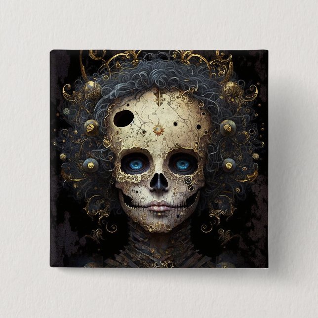 Creepy Skull Gothic Mörk Fantasy Art Knapp (Framsida)