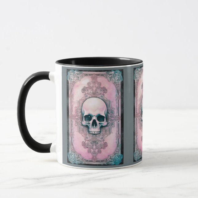 Creepy Skull Grönt och Rosa Halloween Mugg (Vänster)
