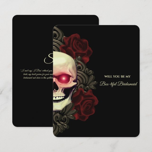 Creepy Skull Hallobröllop Bridesmaid Frieri kort (Fram/baksida)
