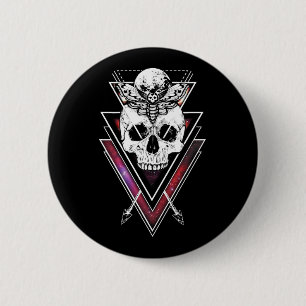 Creepy Skull Måne Moth Pastel Goth Knapp