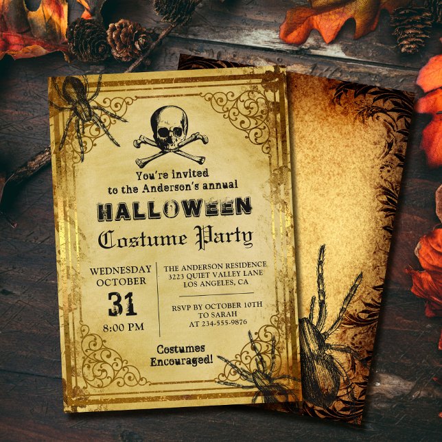 Creepy Skull Spiders Gothic Halloween fest Inbjudningar (Skapare uppladdad)