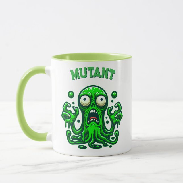 Creepy Slime Zombie Alien - Neon Grönt Monster Mugg (Vänster)