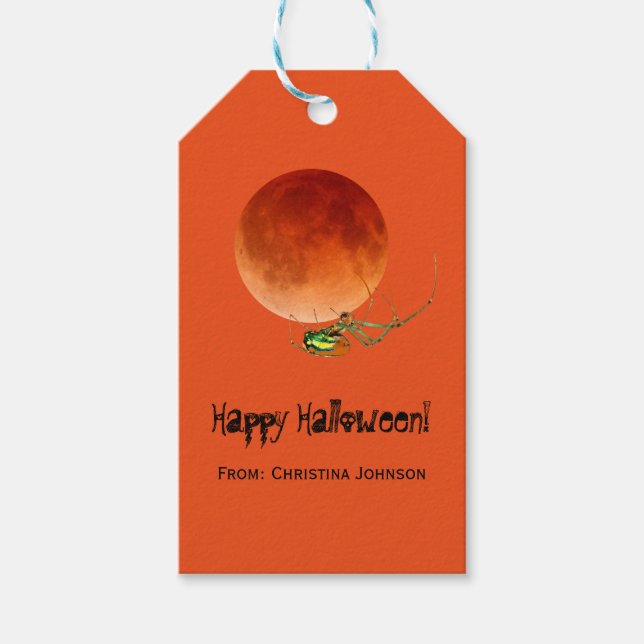 Creepy Spider Blood Måne Halloween fest-favoriter Presentetikett (Framsidan)