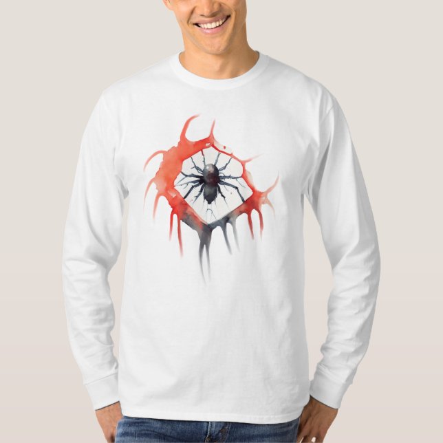 Creepy Spider Cobweb Halloween T Shirt (Framsida)