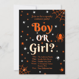 Creepy Spider Halloween Gender Reveal Baby Shower Inbjudningar