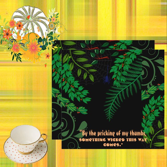 Creepy Spooky Greenery Mörk Night Halloween Quote Kort (Creepy Spooky Greenery Dark Night Halloween Quote Card)