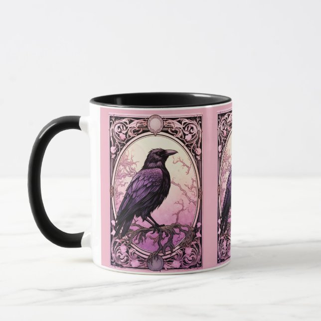 Creepy Tarot Black Kråka Rosa Halloween Mugg (Vänster)