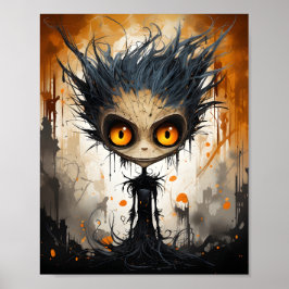 Creepy Tecknad Fantasy Halloween Monster Träd Poster