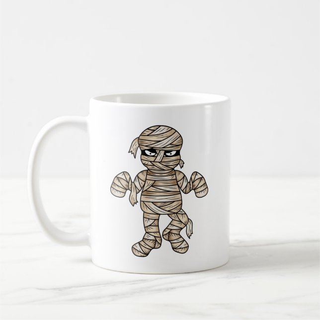 Creepy Tecknad Mummy Illustrations Halloween Theme Kaffemugg (Vänster)