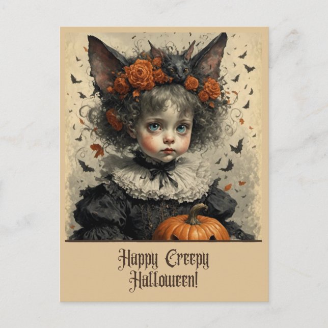 Creepy Victorian Girl Halloween Postcard Hälsning Vykort (Framsida)