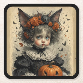 Creepy Victorian Girl Halloween Theme Underlägg Papper Kvadrat