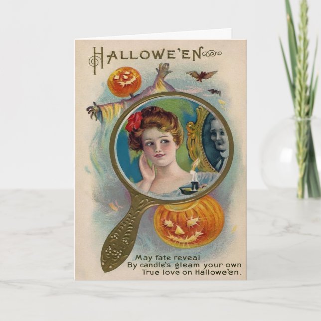 Creepy Victorian Spegel Halloween Card Helgkort (Framsida)