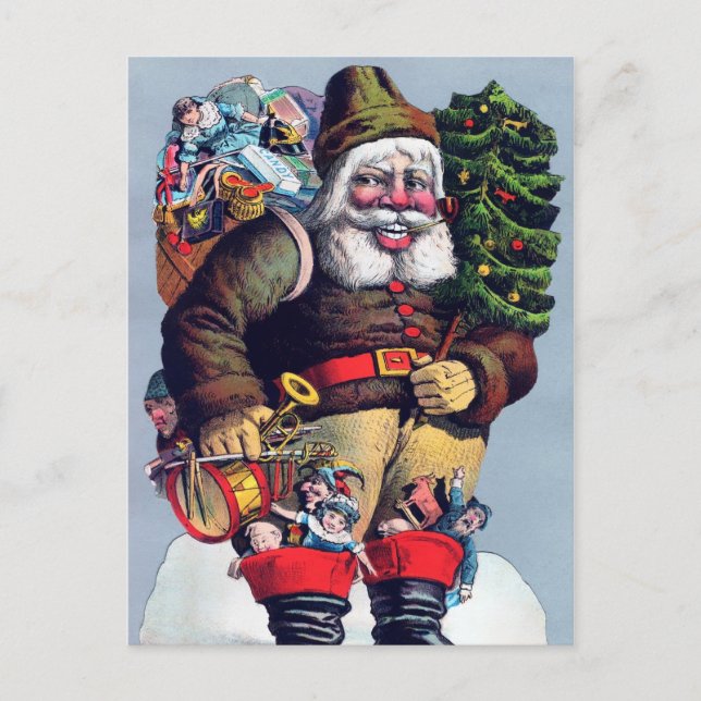 Creepy Vintage Santa Postcard Vykort (Framsida)