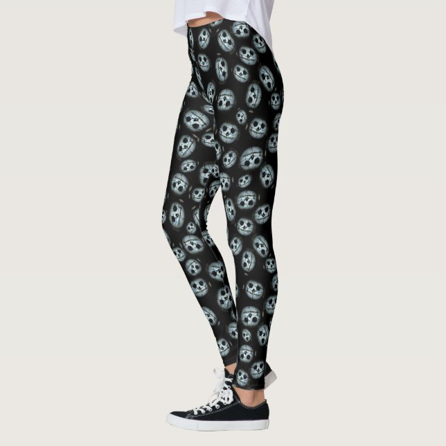 Creepy White Halloween Pumpkin Leggings (Vänster)
