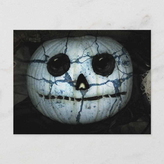 Creepy White Pumpkin Jack-o-Lantern Vykort (Framsida)