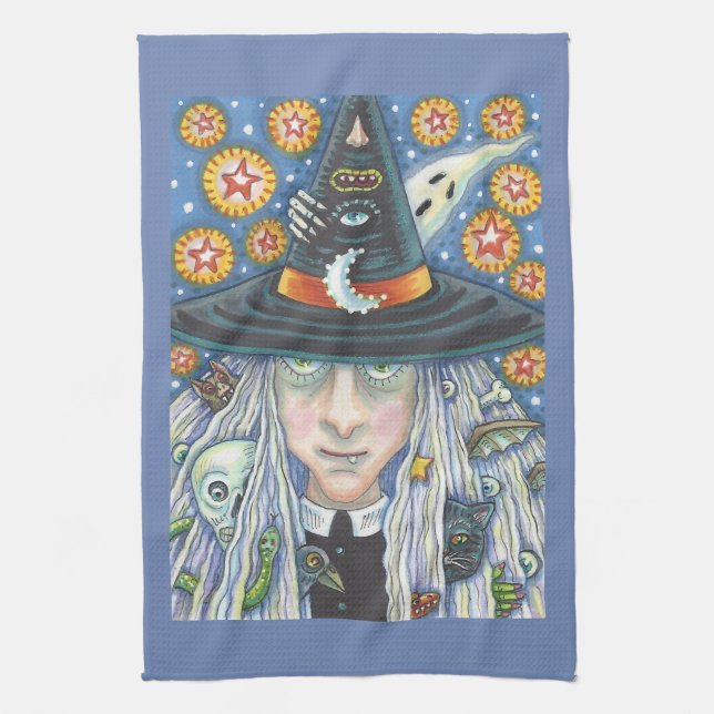 CREEPY WITCH EVIL ÖGA HALLOWEEN GOTH KITCHEN TOWEL KÖKSHANDDUK (Vertikal)