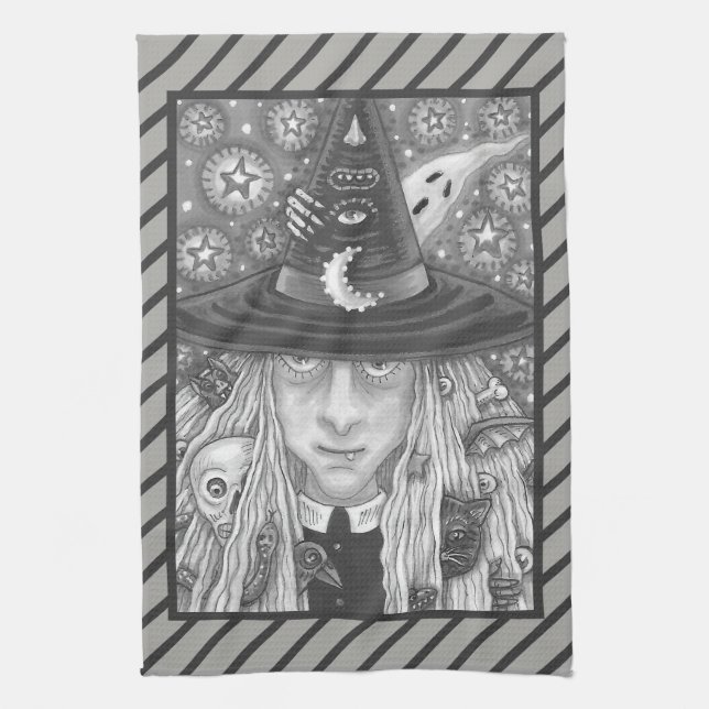 CREEPY WITCH EVIL ÖGA HALLOWEEN GOTH KITCHEN TOWEL KÖKSHANDDUK (Vertikal)