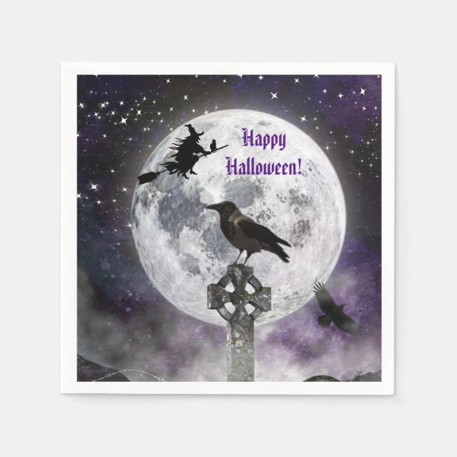 Creepy Witch & Full Moon Halloween Pappersservett (Framsidan)
