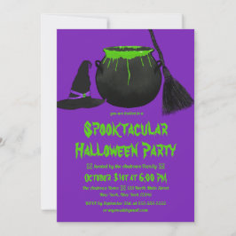 Creepy Witches Cauldron Hat Broom Halloween Invita Inbjudningar