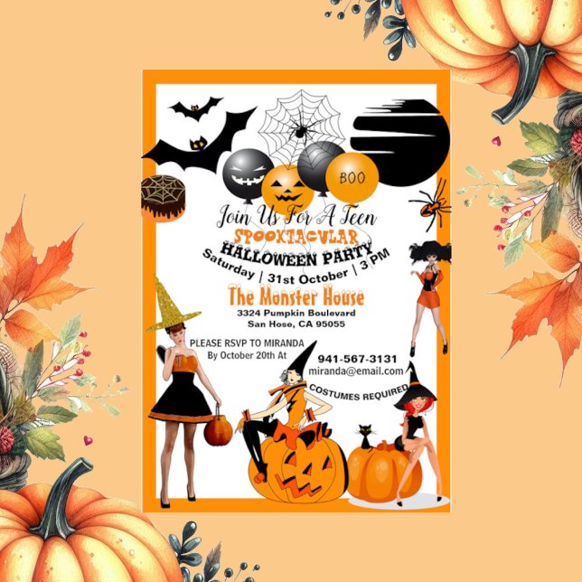 Creepy Witches Spooktacular Halloween fest Tonårin Inbjudningar (Creepy Witches Spooktacular Halloween Party Teens Invitation)
