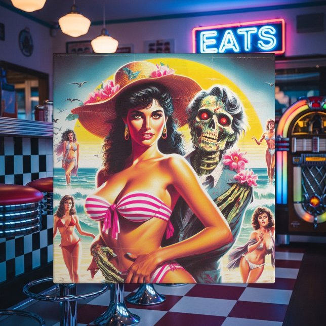 Creepy Zombie Beach Pin-up Kakelplatta (Skapare uppladdad)