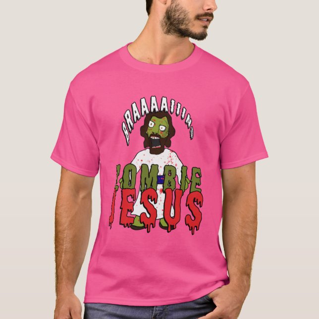 Creepy Zombie Jesus wants BRAINS Funny Horror cree T Shirt (Framsida)