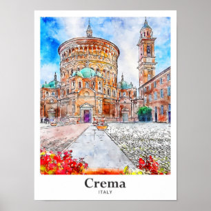 Crema Italien Travel Watercolor Hand plockade Poster