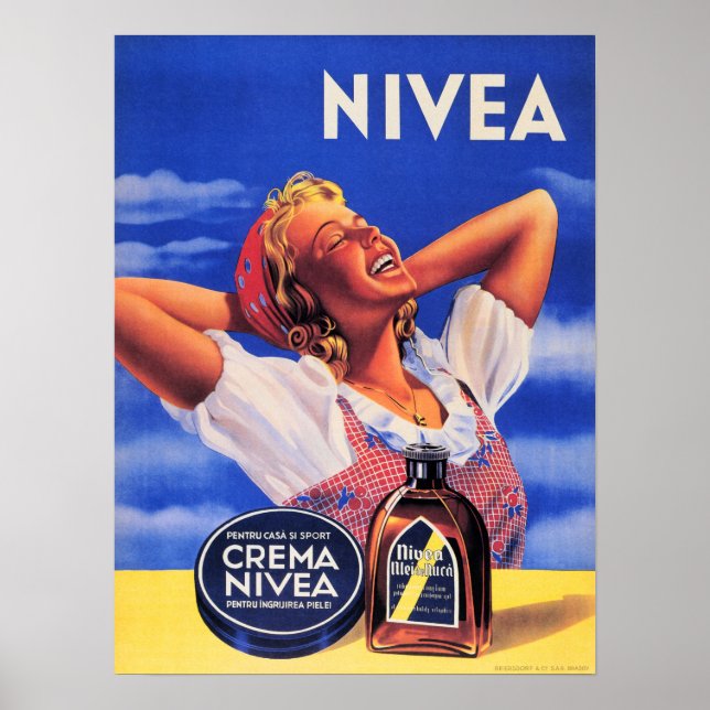 Crema Nivea Retro German Cosmetics Lotion Advert Poster (Framsidan)
