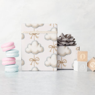 Crème Blå Moln Nine Babyfirande Presentpapper