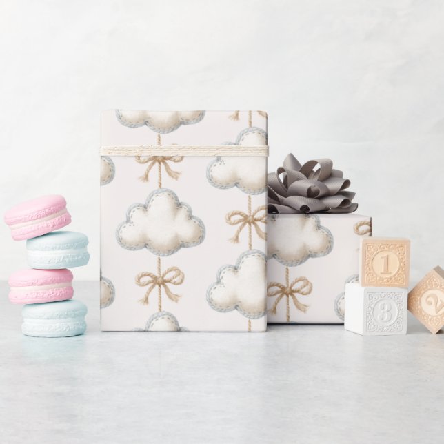 Crème Blå Moln Nine Babyfirande Presentpapper (Baby Shower)