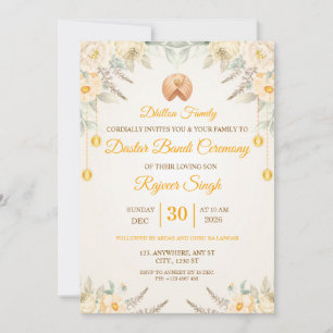 Creme Blommig Dastar Bandi Ceremoni Inbjudan