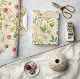 Crème Boho äng med tusenskönor och klöver Presentpapper