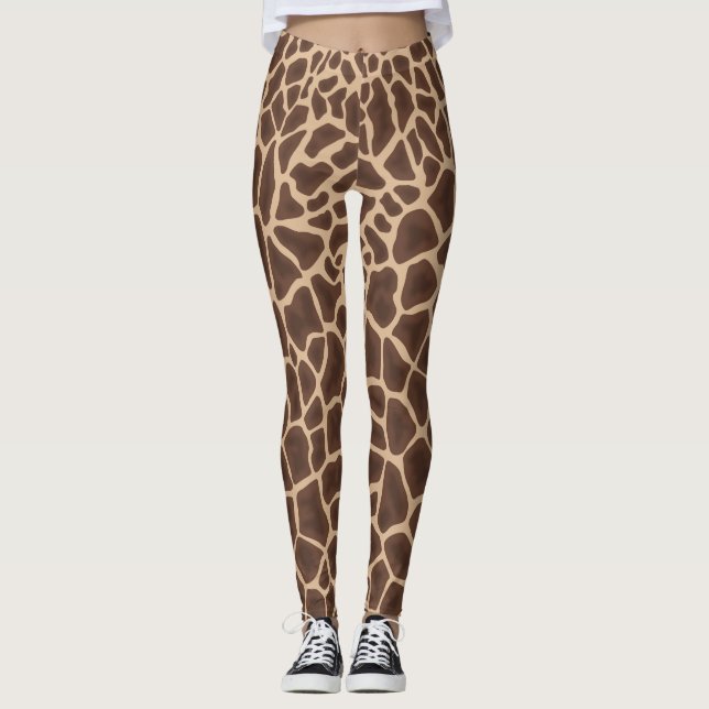 Creme Braune Giraffe Flecken Druck Leggings (Framsida)