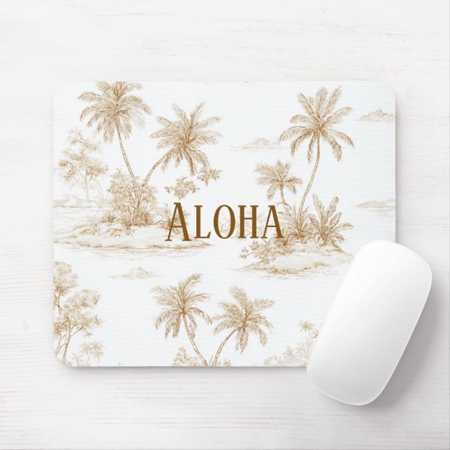 Crème Brun Aloha Tropisk Ö Palmträd Musmatta (Med mus)