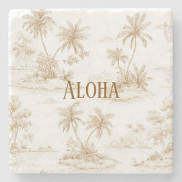 Crème Brun Aloha Tropisk Ö Palmträd Stenunderlägg
