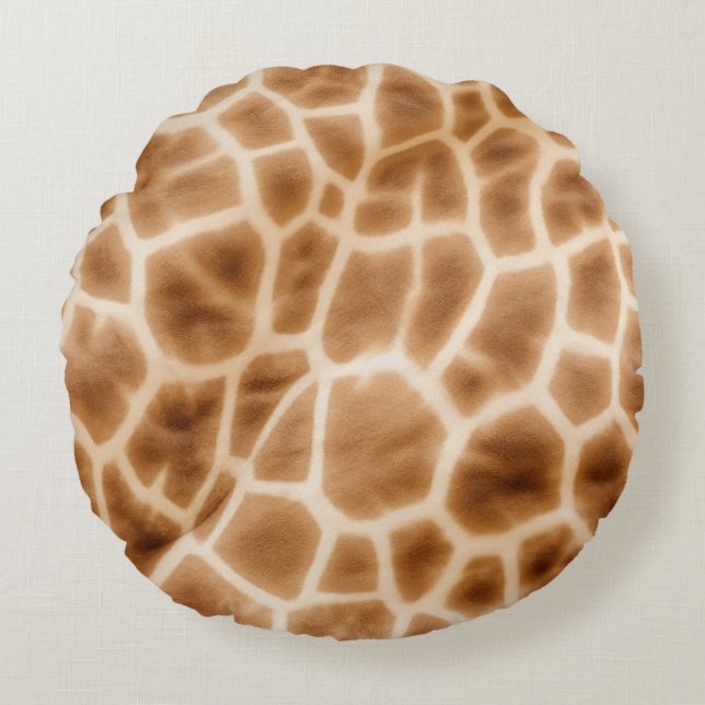 Crème Brun Giraff Djurtryck Rund Kudde (Framsidan)