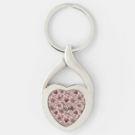 Crème Burgunderröda hjärtan blommor Twisted Heart Silverfärgad Nyckelring