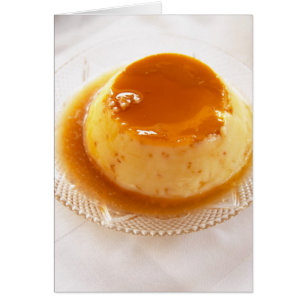 Crème caramel typ av pudding med karamell hälsningskort