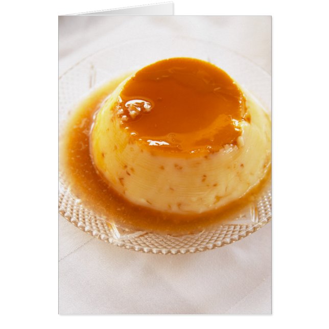 Crème caramel typ av pudding med karamell hälsningskort (Framsidan)