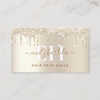 Creme Champagne Guld Glitter Drip Visitkort