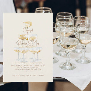 Crème Champagne Tornado Guld Text Förlovningsfest Inbjudningar