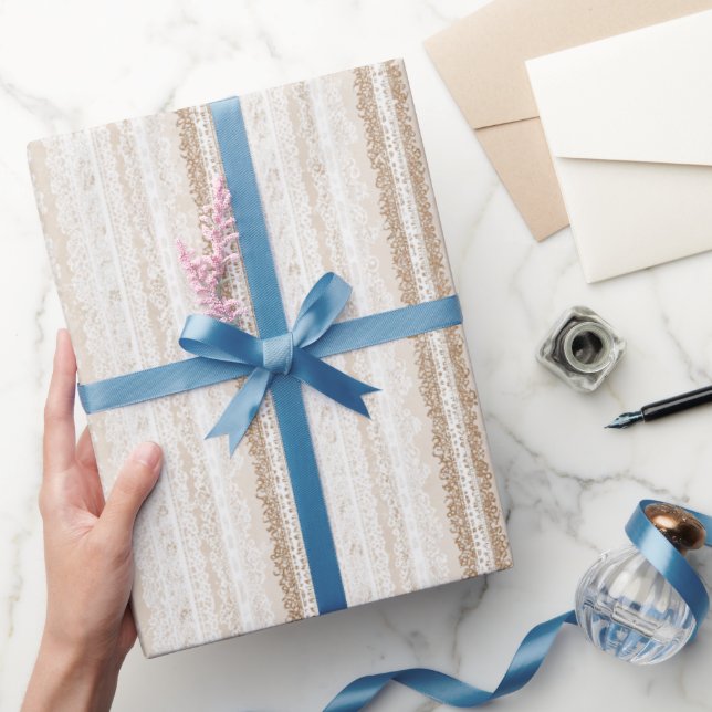Crème Elfenbensfärgad Falskt Spets Bröllopsdusch Presentpapper (Gifting)