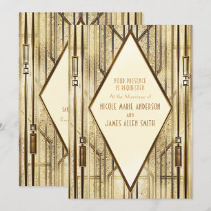 Crème Elfenbensguld 20-tals Art Deco Gatsby Glam B Inbjudningar