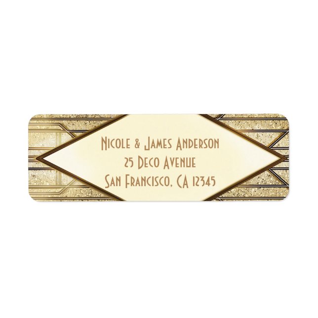 Crème Elfenbensguldfärg 20-tals Art Deco Gatsby Gl Returadress Etikett (Framsidan)