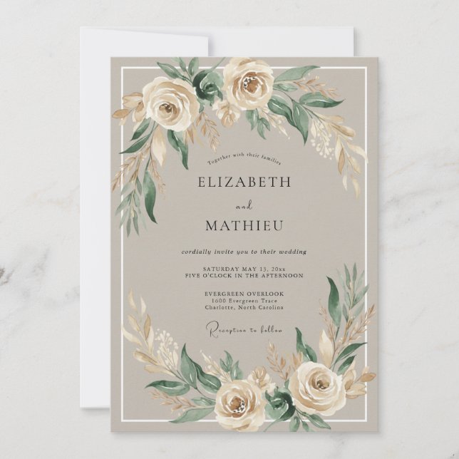 Crème Floral Boho Romantik Bröllop Inbjudningar (Framsida)