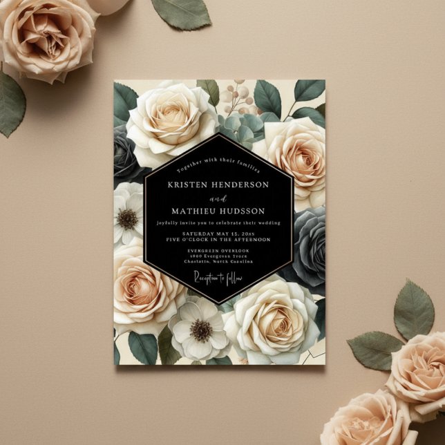 Crème Floral Romance Bröllop Inbjudningar (Skapare uppladdad)