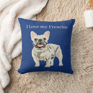 Crème Fransk Bulldog, jag älskar min frenchie Kudde