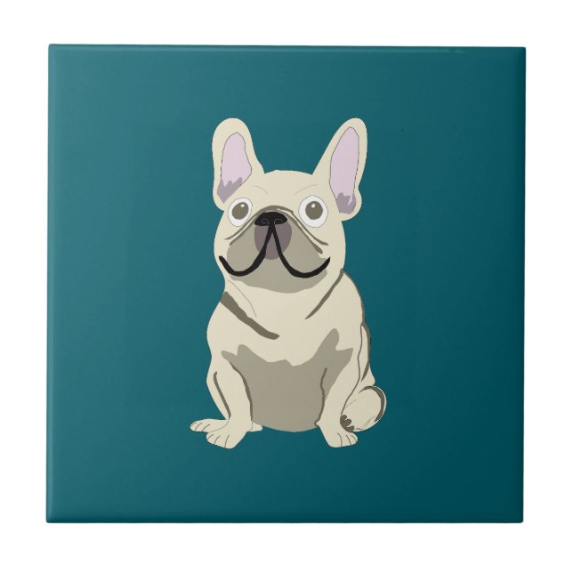 Crème fransk bulldog, jag älskar min hund kakelplatta (Framsidan)